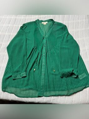 Michael Kors Emerald Green Pleated Tie-Front Blouse